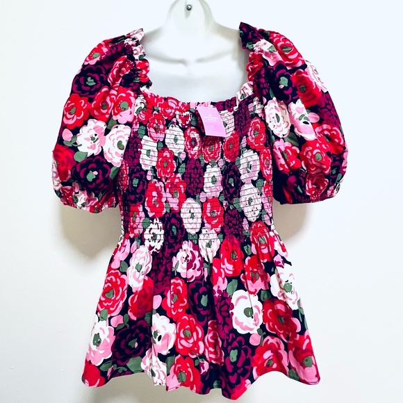 KATE SPADE Rosette Blooms puff sleeve peplum top🌺🌺 - Picture 5 of 6
